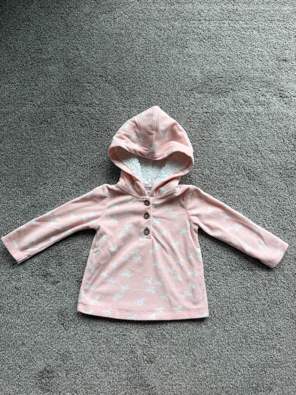 Carter's Pink Hooded Fleece Pullover with Sherpa Lining